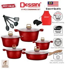 DESSINI ITALY 17 Pc Non Stick Granite Cooking Pot Frying Pan Cookware Christmas