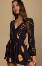 Lulus NWT Dark Purple Long Sleeve Romper Tie-Die w/Pockets Sz M