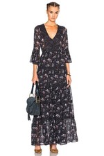$724 ULLA JOHNSON "Aurora" silk v-neck maxi dress - Midnight / black floral - 6