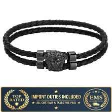 Versace Medusa Braided Leather Bracelet Black...