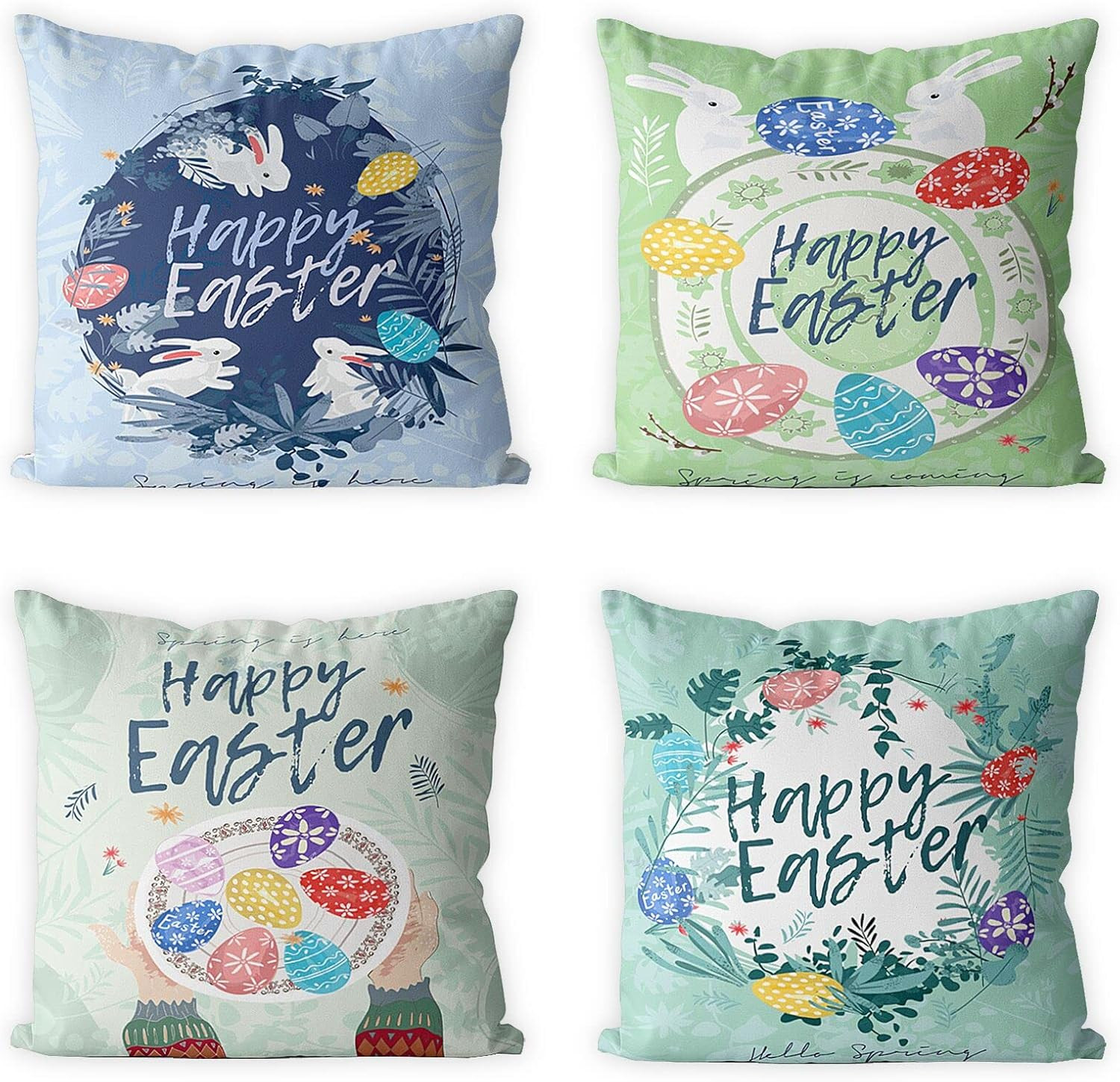Easter Spring Bunny Rabbit Pillow Covers 18x18 Set of 4 Decorative Y01-image