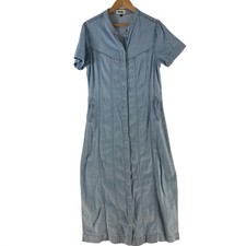 Kireina Shirt Dress Womens M Blue Denim Henley Short Sleeve Maxi Long 137370