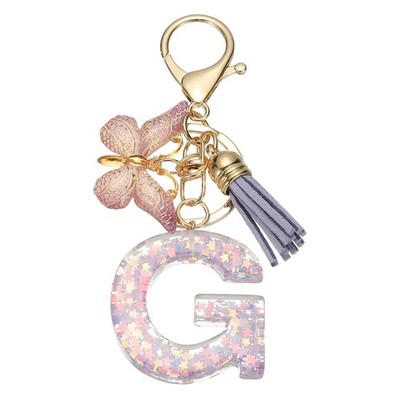 Alphabet g Tassel Butterfly Initial Letter Keychain (Purple, Pack of 1)