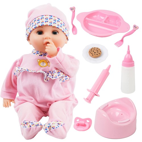 16 Inch Interactive Baby Doll Pink - Talking Feeding Dolls with Different Sou...