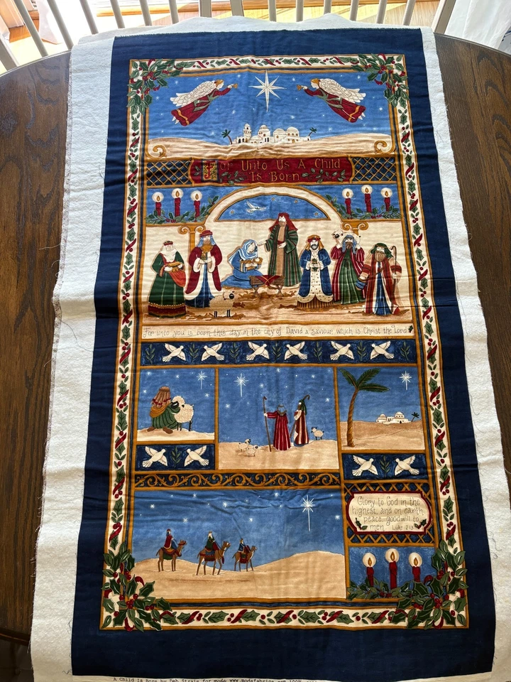 Christmas Nativity Wall Quilt Lap A Child is Born Deb Strain Lined Backed Luke 2 - Image 3 of 3
