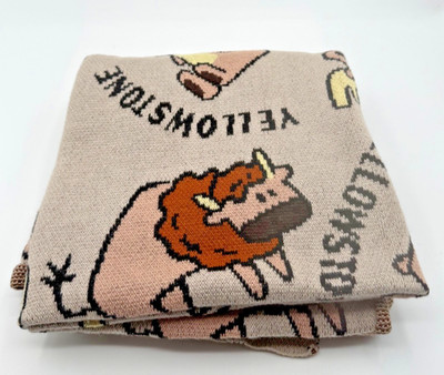 NEW Yellowstone Cotton Knit Baby Blanket 40'' Buffalo Bear Moose Adorable RARE
