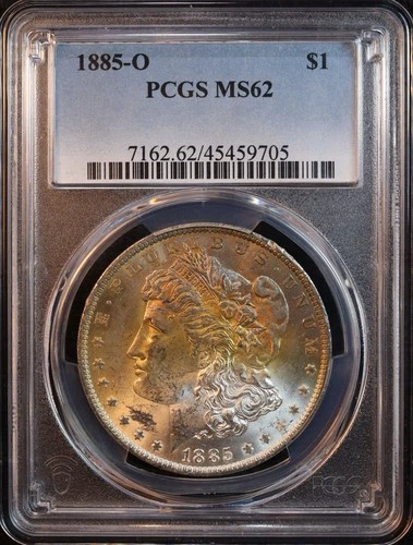 1885-O Morgan Silver Dollar - PCGS MS62 - Colorful Obverse Toning!
