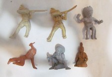 MARX LOT OF 6 INDIANS 60mm FIGURES for FORT APACHE PLAYSET 1950's W/ CAMP POSES