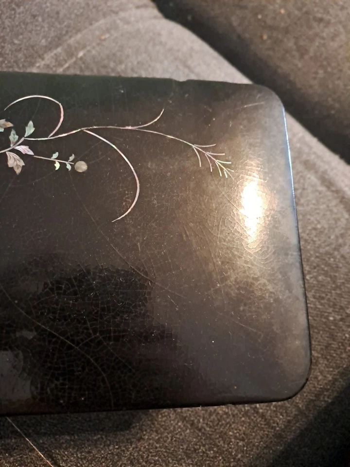 Boite Coffret Ancien Carton Bouilli Nacre Burgot 19ème Napoléon III - Photo 4/4