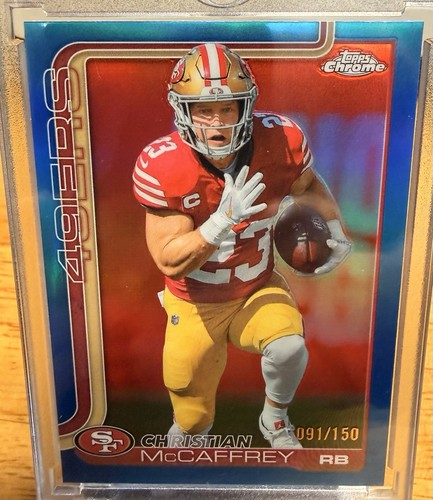 2025 Topps Chrome Football Christian McCaffrey True Blue Refractor /150 49ers