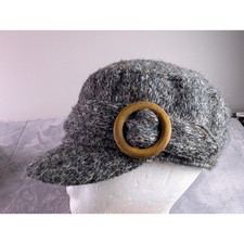 Scala Handmade Grey Wool Blend Knit Newsboy Cap with Wooden Ring Detail OS