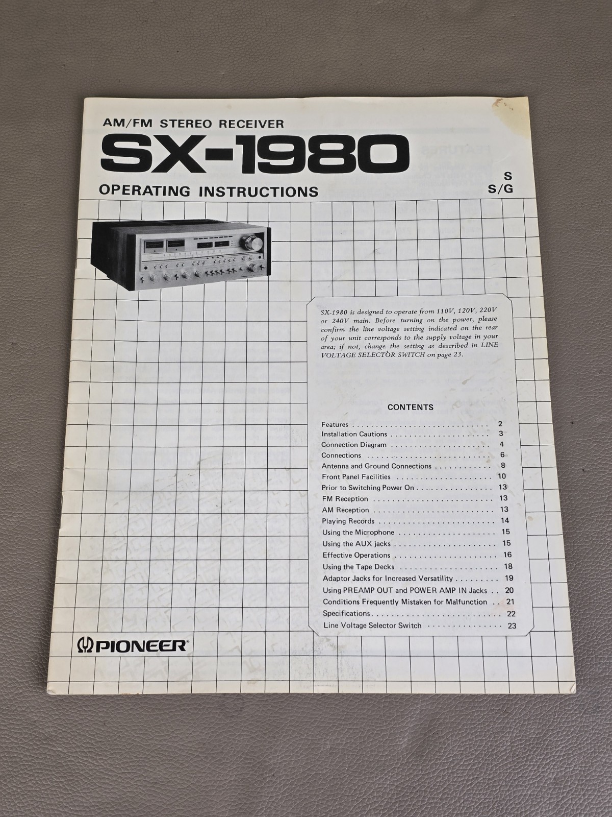 Pioneer SX-1980 Stereo Receiver Operating Instructions D-5705