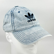Adidas Trefoil Embroidered Baseball Hat Stonewash Faded Denim Jean Strapback Cap