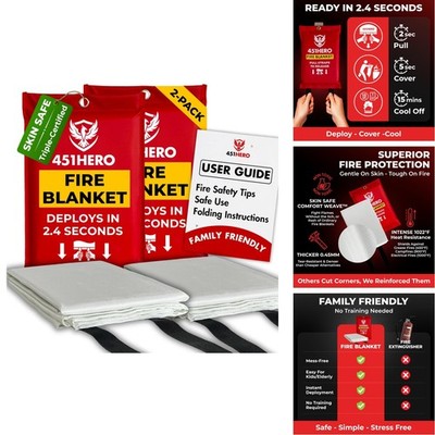 451HERO Emergency Fire Blanket 2 Pack, Fire Protection For Families FB-02