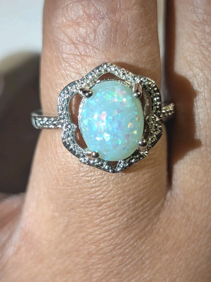 Anillo de plata de ley 925 ovalado azul brillante ópalo zafiro piedras preciosas joyería talla 6 Foto 2 de 4