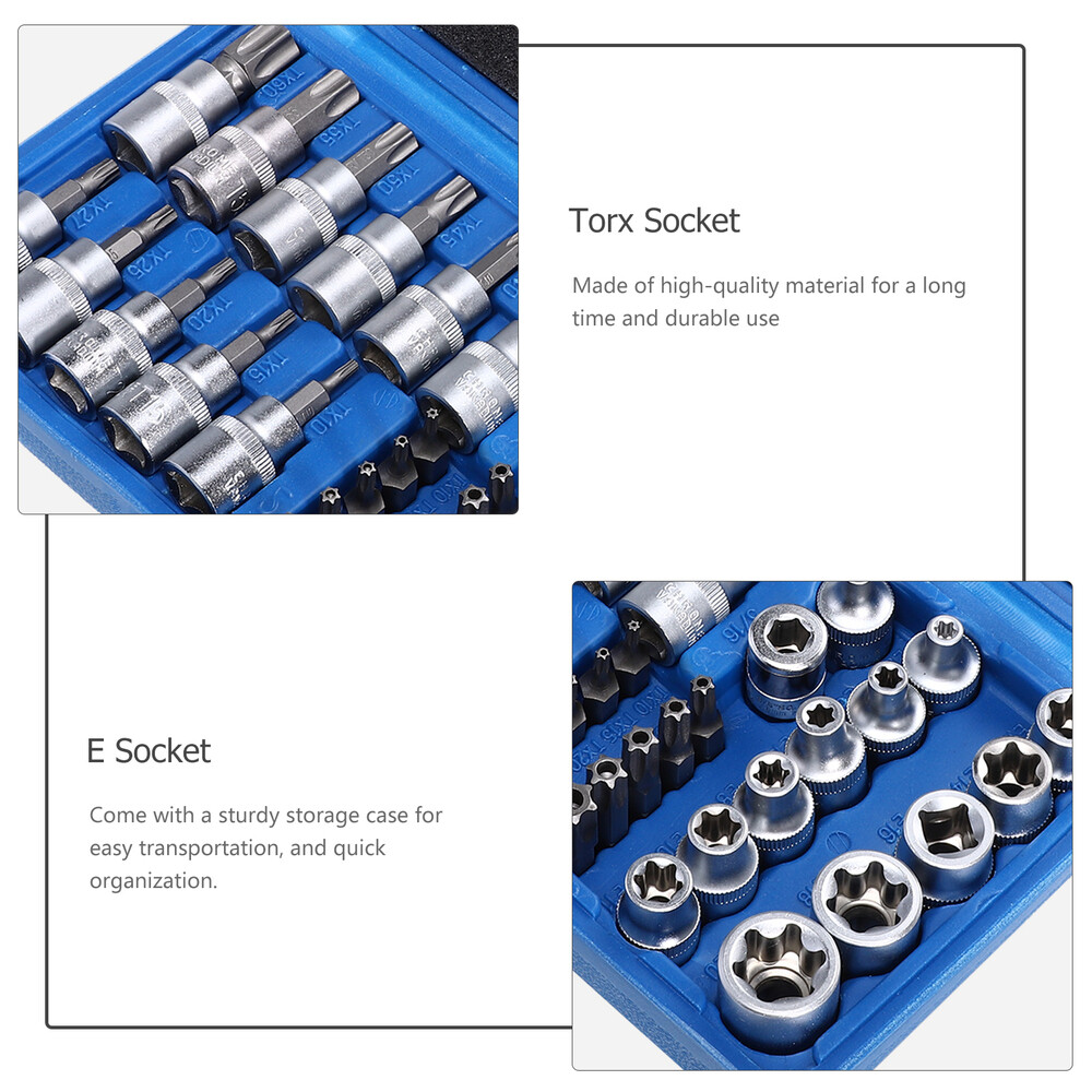 Torx Bit Socket Set 34pcs 3/8" Dr. E4E20 Car Repair E Star Socket Hex