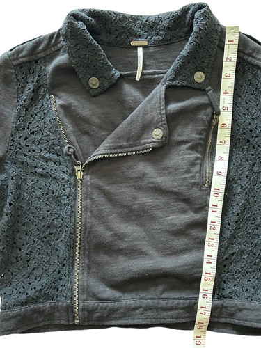 FREE PEOPLE Moto Jacke Gr. MEDIUM schwarz Spitze Baumwolle Spitze Stretch Biker Reißverschluss - Bild 7 von 8