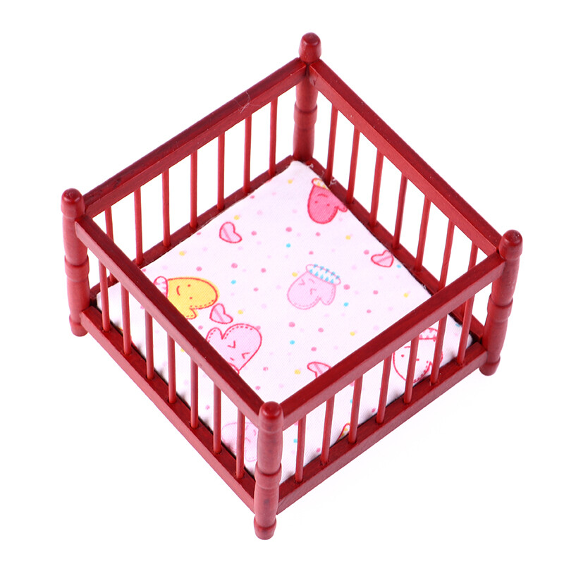 112 Dollhouse Miniature Baby Bed Wooden Baby Cot Cradle Room Furniture