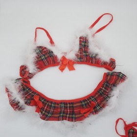 Womens Sexy Babydoll 4 pcs Lingerie Red Plaid Checked Holiday Christmas Theme