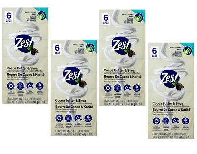 Zest 4-Pack Cocoa Butter & Shea Bar Soap, 3.2 oz, 6 Count Each