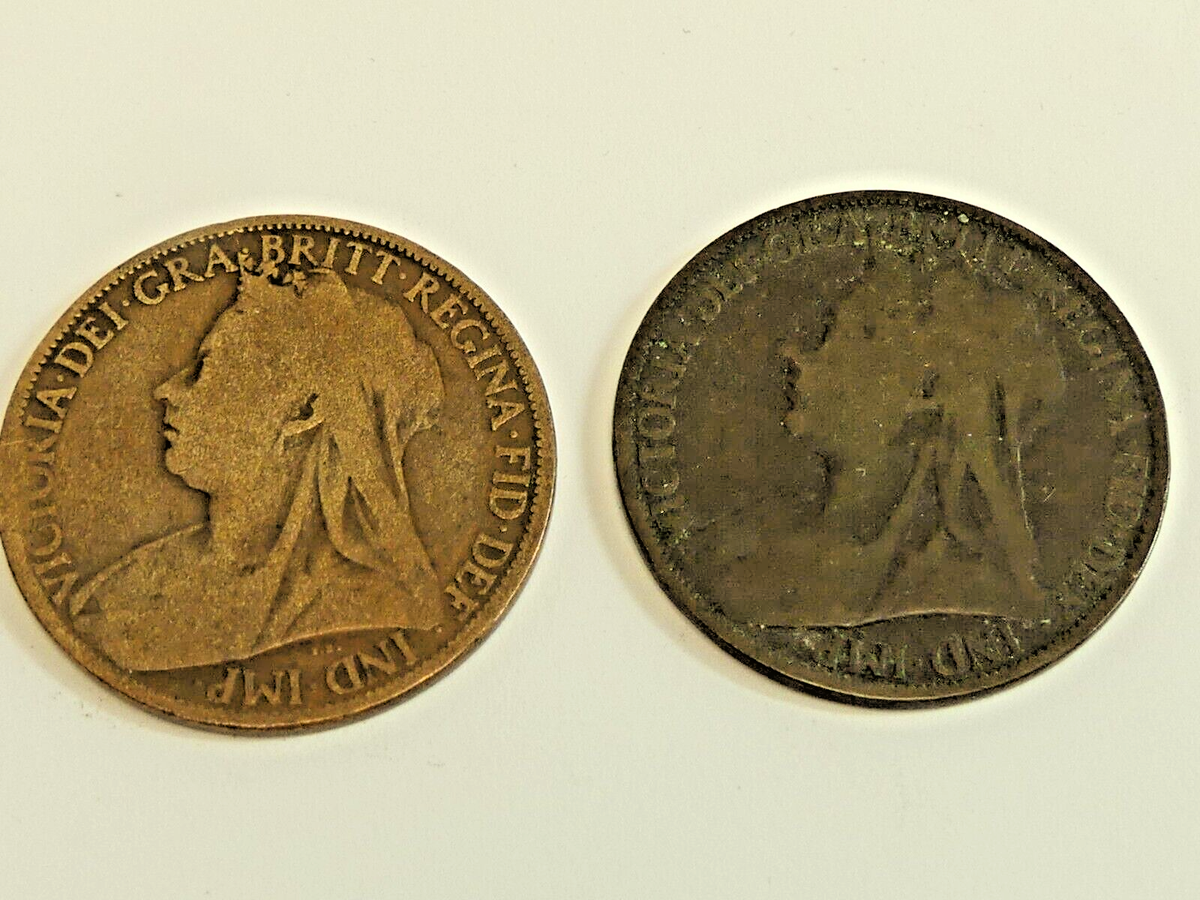 RefJOH32) 1897 One Penny coin Victoria veil good condition x 2 coins | eBay  UK
