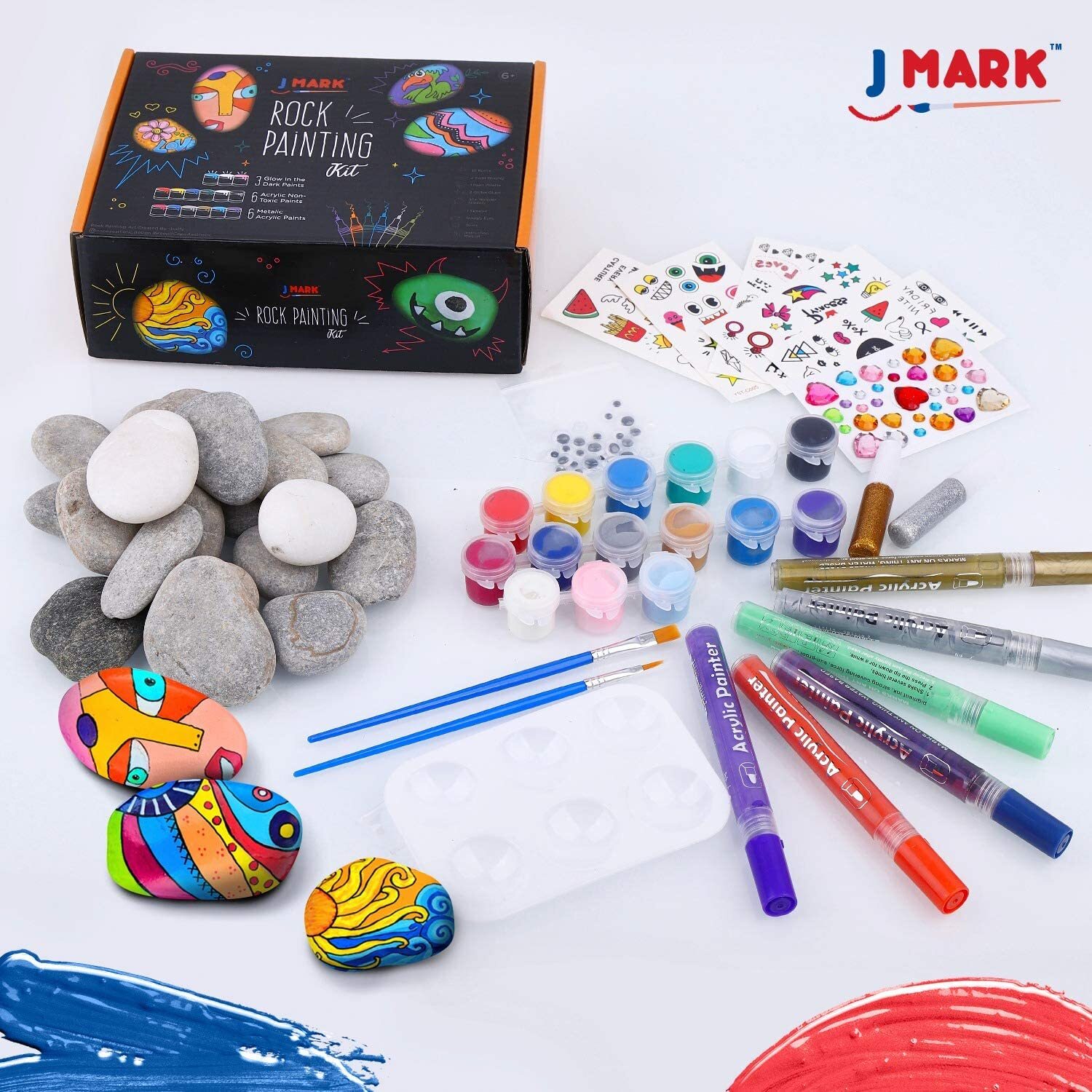 Rock Painting Kit - 42 Piece Rock Paint Bundle- Rocks, Acrylic Paint Markers, Gl
