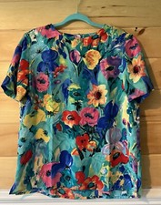 VTG Alfred Dunner turquoise bright floral top 10