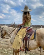 Leather Chaps Women's Hand Crafted Cowgirl Style Suede Pants Western Wear
