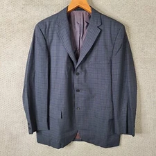 Vintage Richman Brothers Jacket Men 43R Gray Blue Plaid Blazer 3 Button USA Made