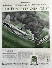 1942 Quaker State Motor Oil WW 2 Stabilized Axis Bomber Crude Vintage Print Ad