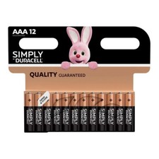 Duracell AAA Simply Alkaline Battery Pack of 12 LR03 MN2400 Long Expiry VAT inc