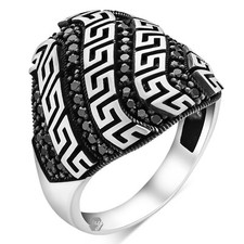 Solid 925 Sterling Silver Modern Design Micro Black Zircon Stone Men's Ring