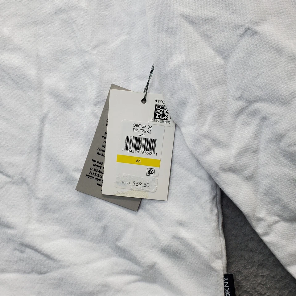 Sudadera DKNY Para Mujer M Blanca Deportiva Elastizada Manga Larga Cuello Redondo Pullover Foto 3 de 4