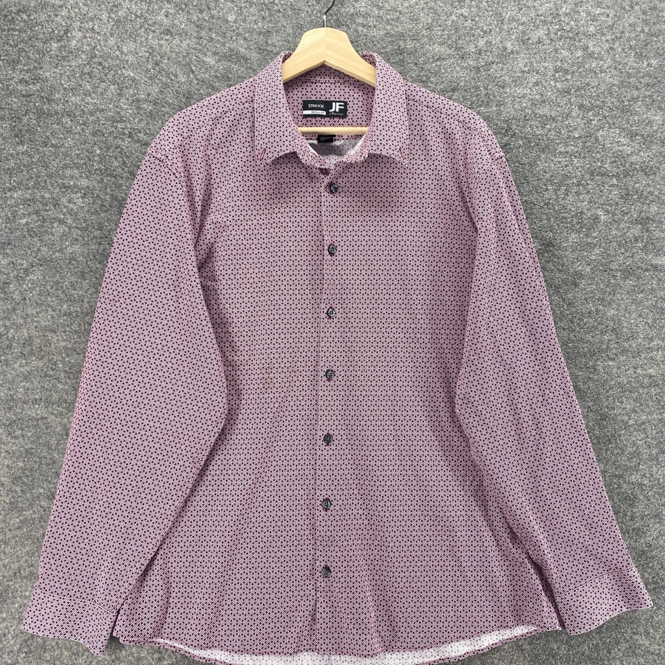 J. Ferrar Shirt Men XL Purple Geometric Button Up Collared Regular Fit Stretch - Image 3 of 4