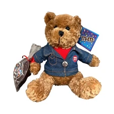 Y2K VTG 2003 M&M Candy Gift Collectible Teddy Bear Denim Jacket Plush Stuffed