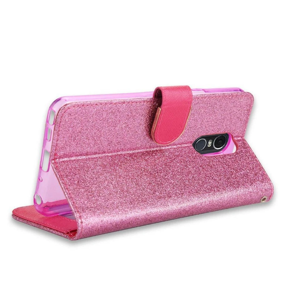 Estuche tipo billetera de cuero con diamantes brillantes abatible magnético para LG Stylo 5 Plus 4 Foto 3 de 4