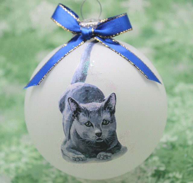 Russian Blue Cat Photo Slate Christmas Gift Ornament Ac 108sl For