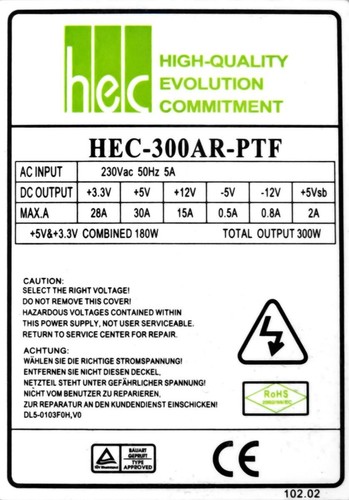 NETZTEILE HEC HEC-300AR-PTF 300WATT ATX 20-PIN ATX 20-PIN 4-PIN 12V 6xMOLEX - SG - Bild 3 von 3