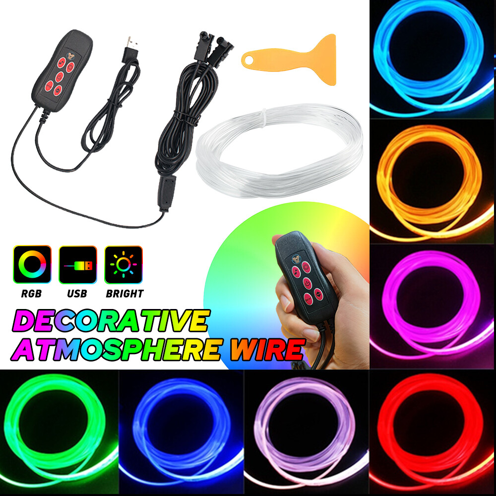 LED EL Wire Car Decor Dash USB Neon Glow String Strip Light Rope Remote Control