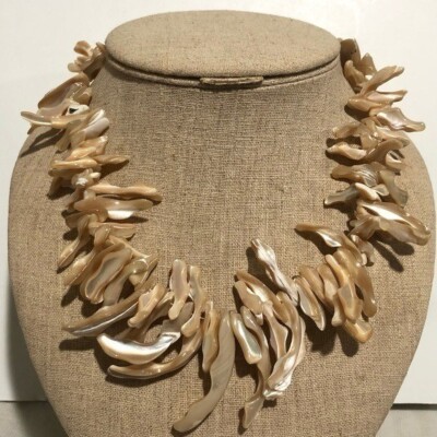 Mother of Pearl Chip Necklace 925 Sterling Silver   ..