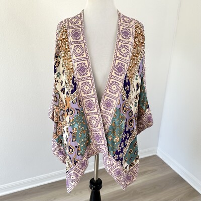 NEW Tolani Floral Embroidered Cupro Open Front Kimono Swim Cover One Size (OS)