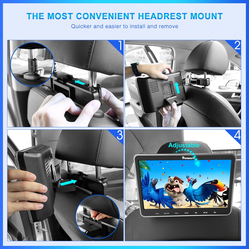 2x 10.1'' HD Dual Screen Car Headrest DVD Player USB RearSeat Monitor