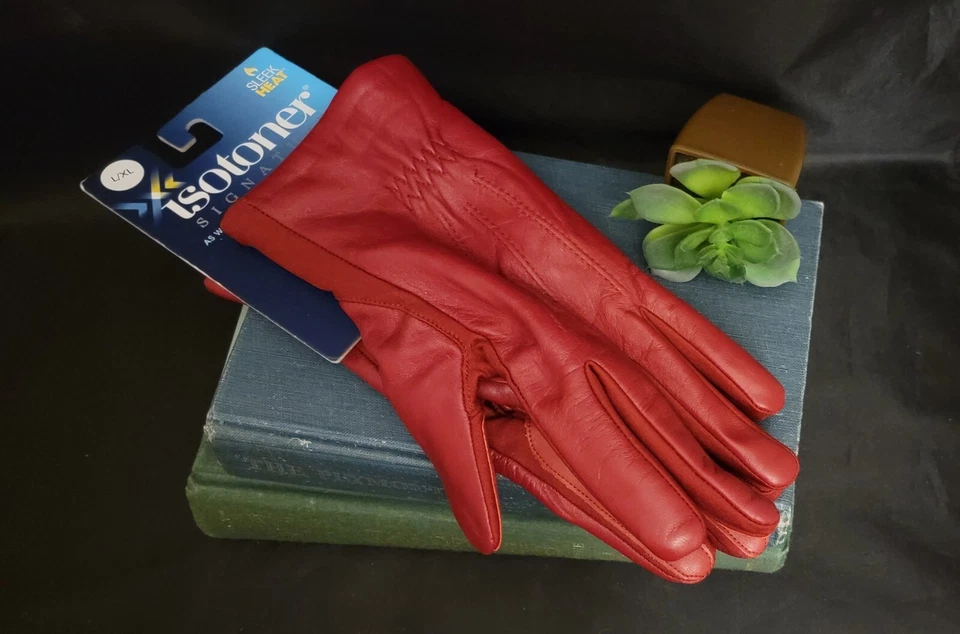 Womans Isotoner Signature Sleek Heat Red Gloves Macys Winter Accessories L XL - Image 2 of 4