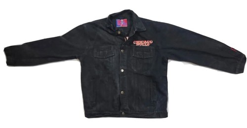 Vintage Chicago Bulls Embroidered Black Jean Jacket XL *READ* NBA Pro Player - Picture 1 of 9