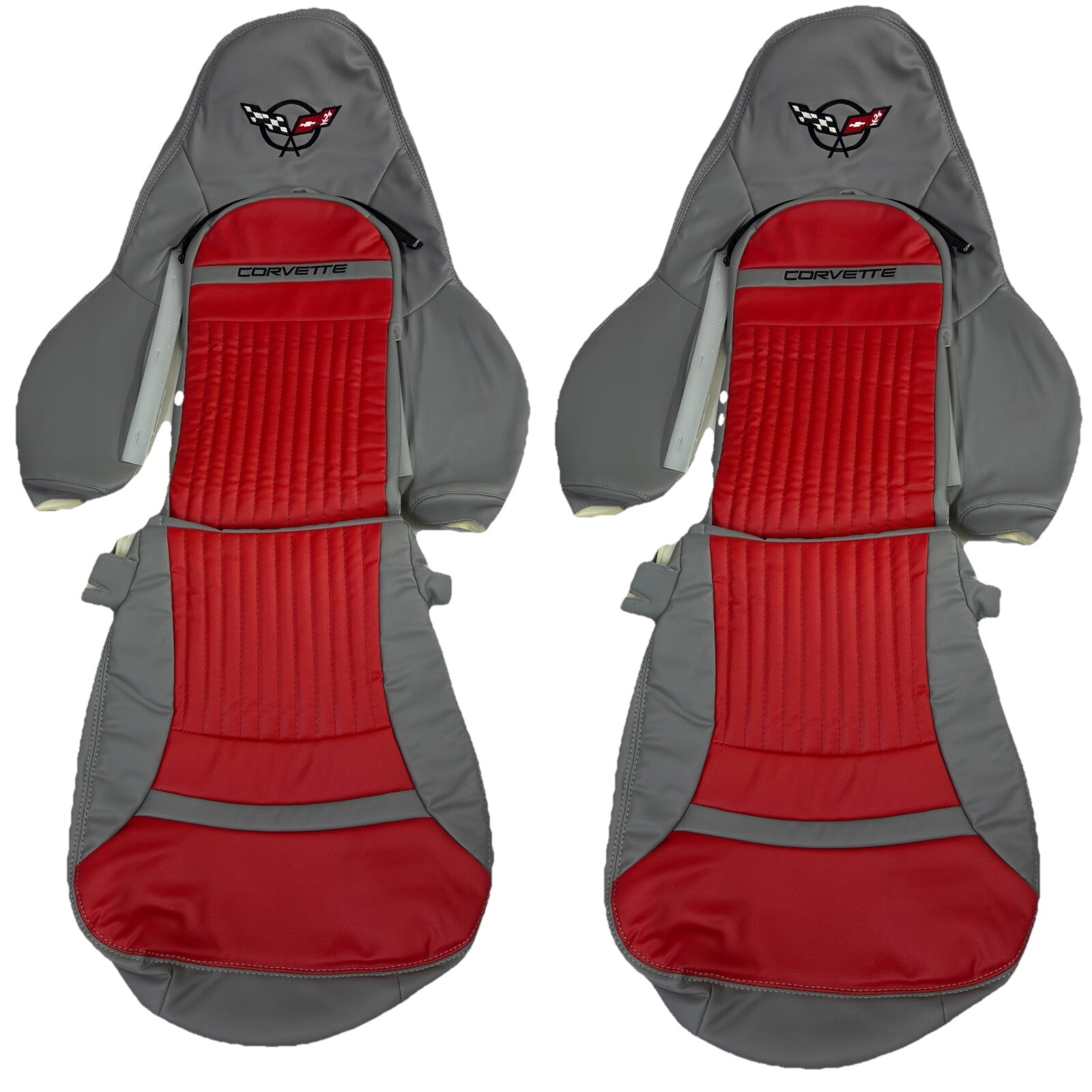 Chevy Corvette C5 Sports Synthetic Leather Seat Covers Gray/Red Color 1997-2004
