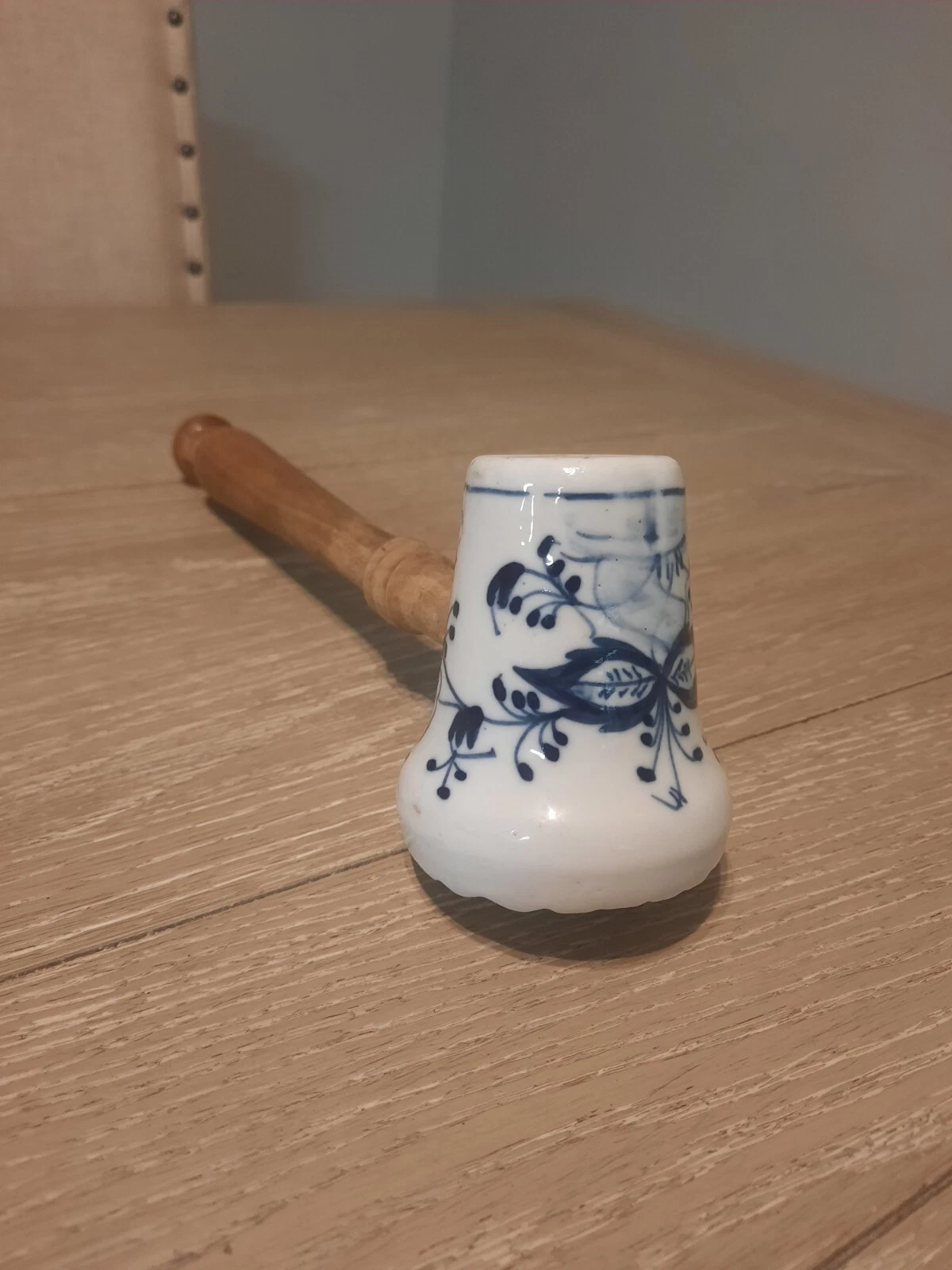 VINTAGE Meissen Blue Onion Meat Tenderizer Wooden Handle