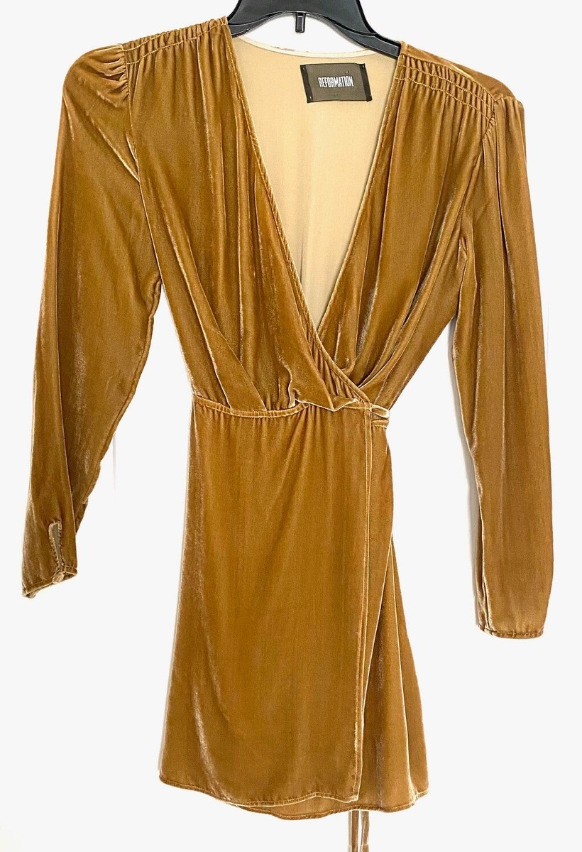 REFORMATION Gold Velvet Ruched Shoulder Plunge V-Neck True Wrap Tie Mini Dress S | eBay REFORMATION Gold Velvet Ruched Shoulder Plunge V-Neck True Wrap Tie Mini Dress S | eBay
