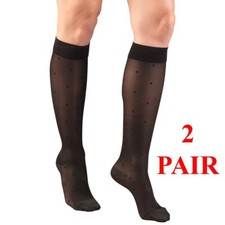TruForm Lites Womens MEDIUM Sheer Knee High Compression Stocking BLK Dot Pattern