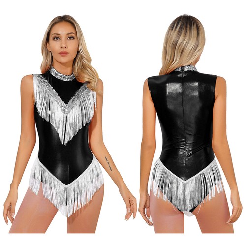 Women's Sequins Metallic Cocktail Tassel Dance Dress Fringed Costume Leotard - Picture 43 of 68