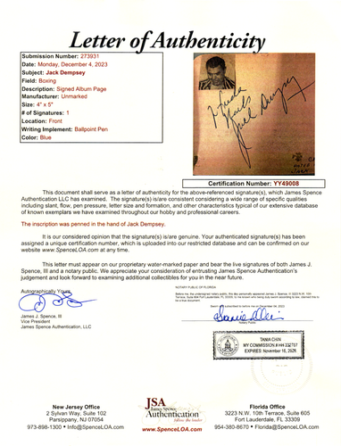 Jack Dempsey Signed Cut HOF JSA LOA YY49008 Boxing HOF Keith Larson Brave Eagle - Picture 3 of 5